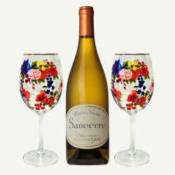 Sancerre Wine & Floral-Painted Glasses Gift Set Sancerre Wine & Floral-Painted Glasses Gift Set