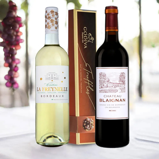 French Red and White Wine & Godiva Gift Box French Red and White Wine & Godiva Gift Box