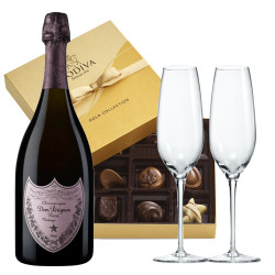 Dom Perignon Rose with Godiva Chocolate and Flute Set