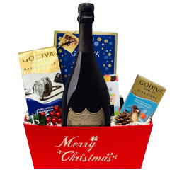 Christmas Gift Basket with Dom Perignon Champagne & Godiva Chocolates