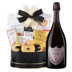 Dom Perignon Rose Brut Champagne with Golden Gift Basket