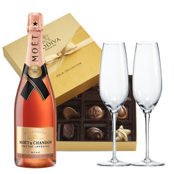 Moet & Chandon Nectar Imperial Rose, Godiva Chocolate And Flute Gift Set Moet & Chandon Nectar Imperial Rose, Godiva Chocolate And Flute Gift Set