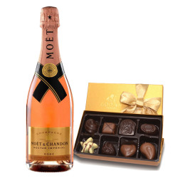 Moet & Chandon Nectar Imperial Rose Champagne & Godiva Chocolates Gift Box Moet & Chandon Nectar Imperial Rose Champagne & Godiva Chocolates Gift Box