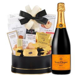 Veuve Clicquot Champagne With Godiva Black & Gold Celebration Gift Basket Veuve Clicquot Champagne With Godiva Black & Gold Celebration Gift Basket