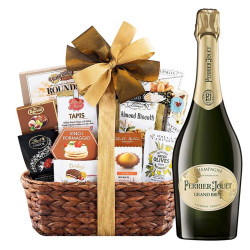 Perrier-Jouet Grand Brut Champagne With Bon Appetit Gourmet Gift Basket Perrier-Jouet Grand Brut Champagne With Bon Appetit Gourmet Gift Basket