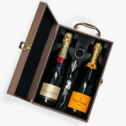 Veuve Clicquot and Moet Imperial Brut Champagne in Wooden Gift Box Veuve Clicquot and Moet Imperial Brut Champagne in Wooden Gift Box