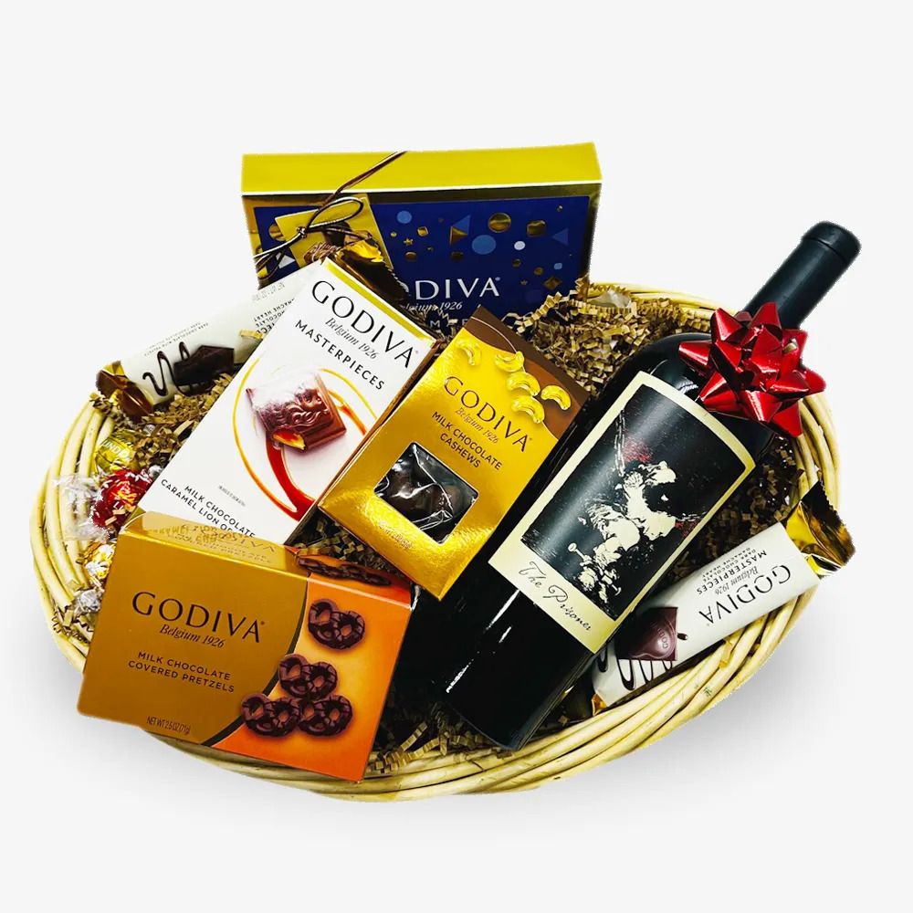 The Prisoner Red Blend & Godiva Chocolate Gift Basket